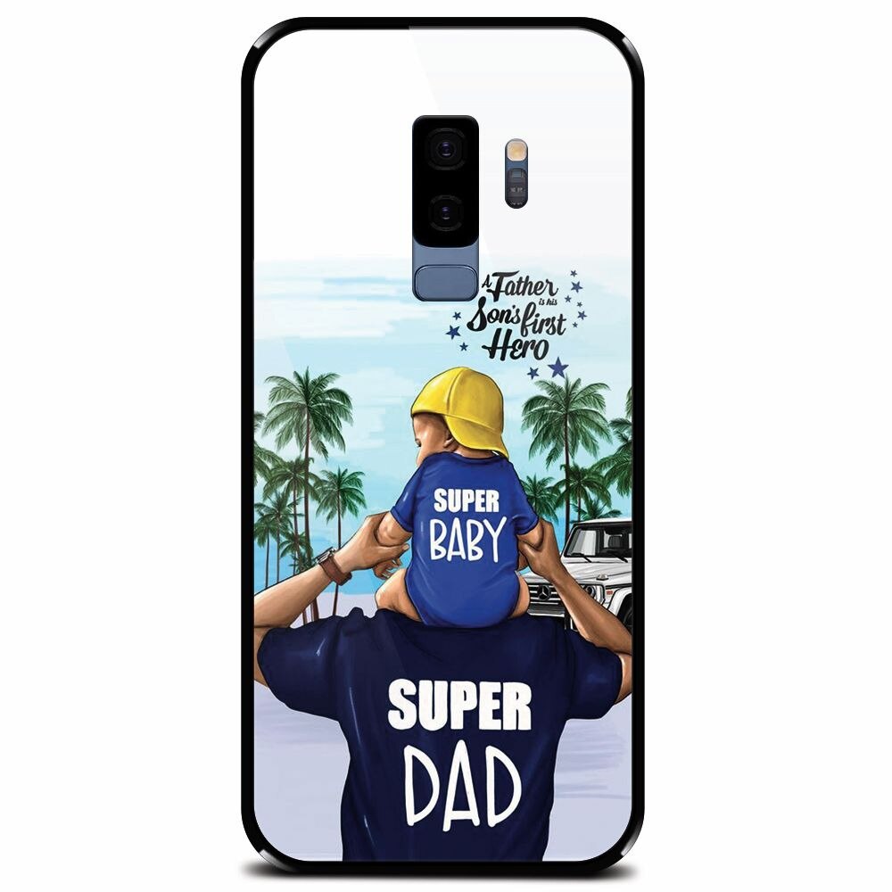Husa din sticla securizata pentru Samsung Galaxy S9 Plus, Super Dad