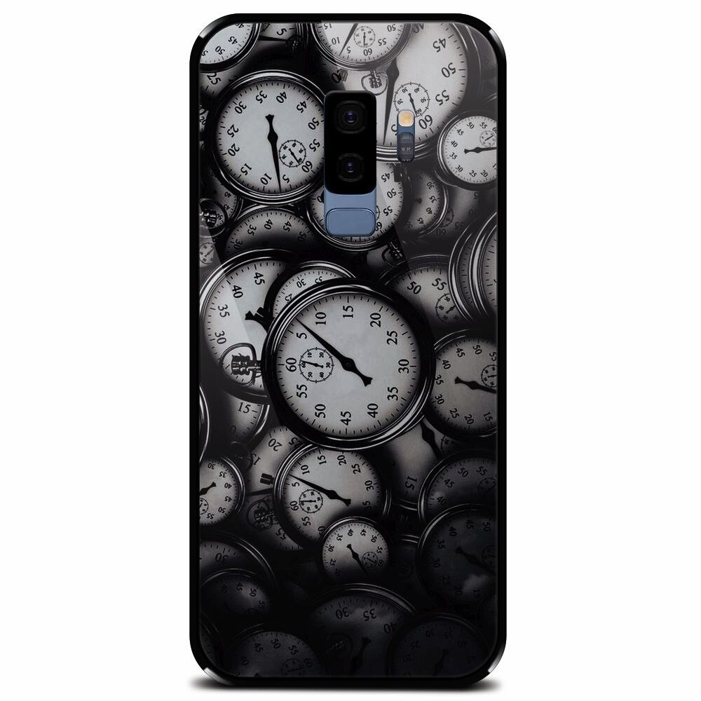 Husa din sticla securizata pentru Samsung Galaxy S9 Plus, Clocks Bw