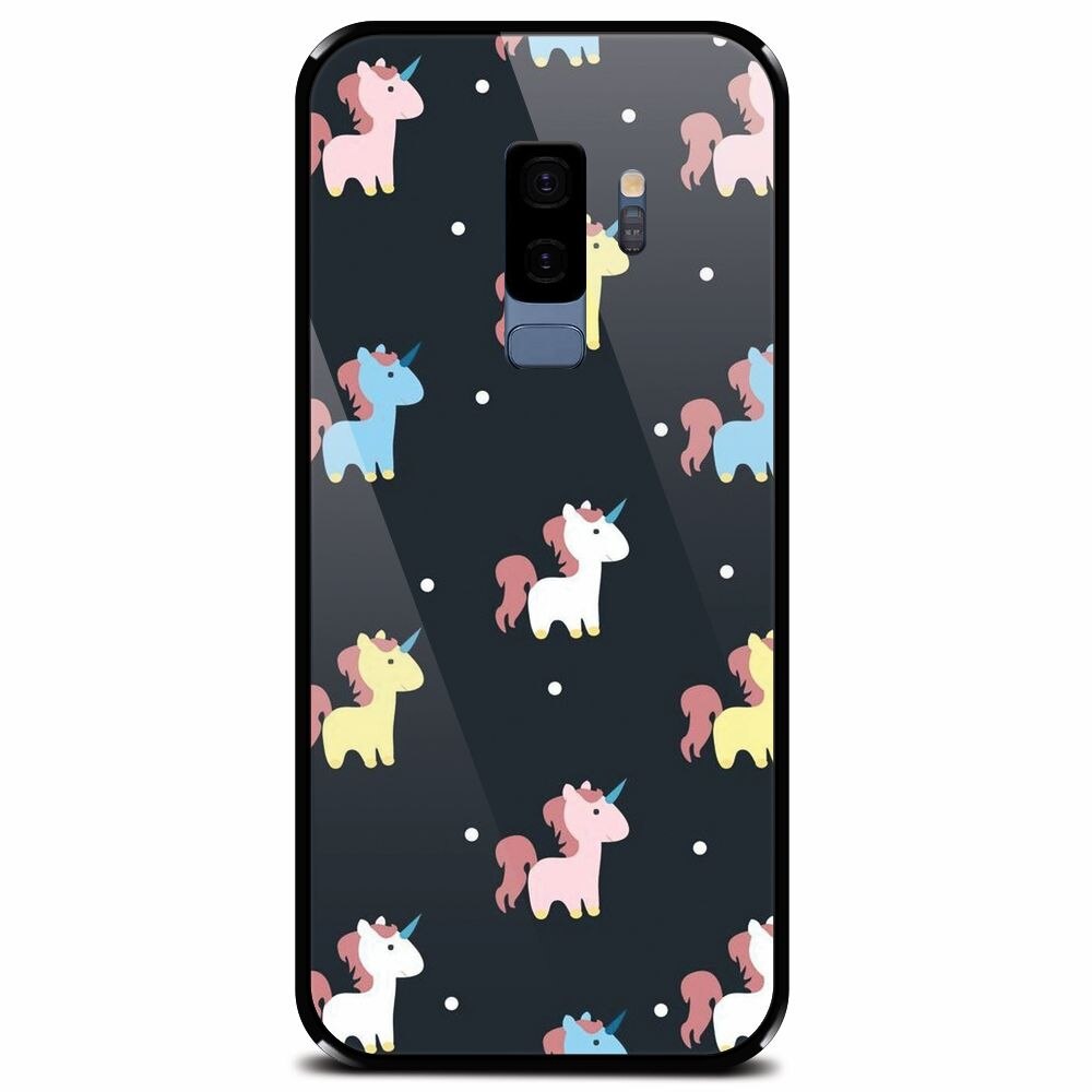 Husa din sticla securizata pentru Samsung Galaxy S9 Plus, Unicorns