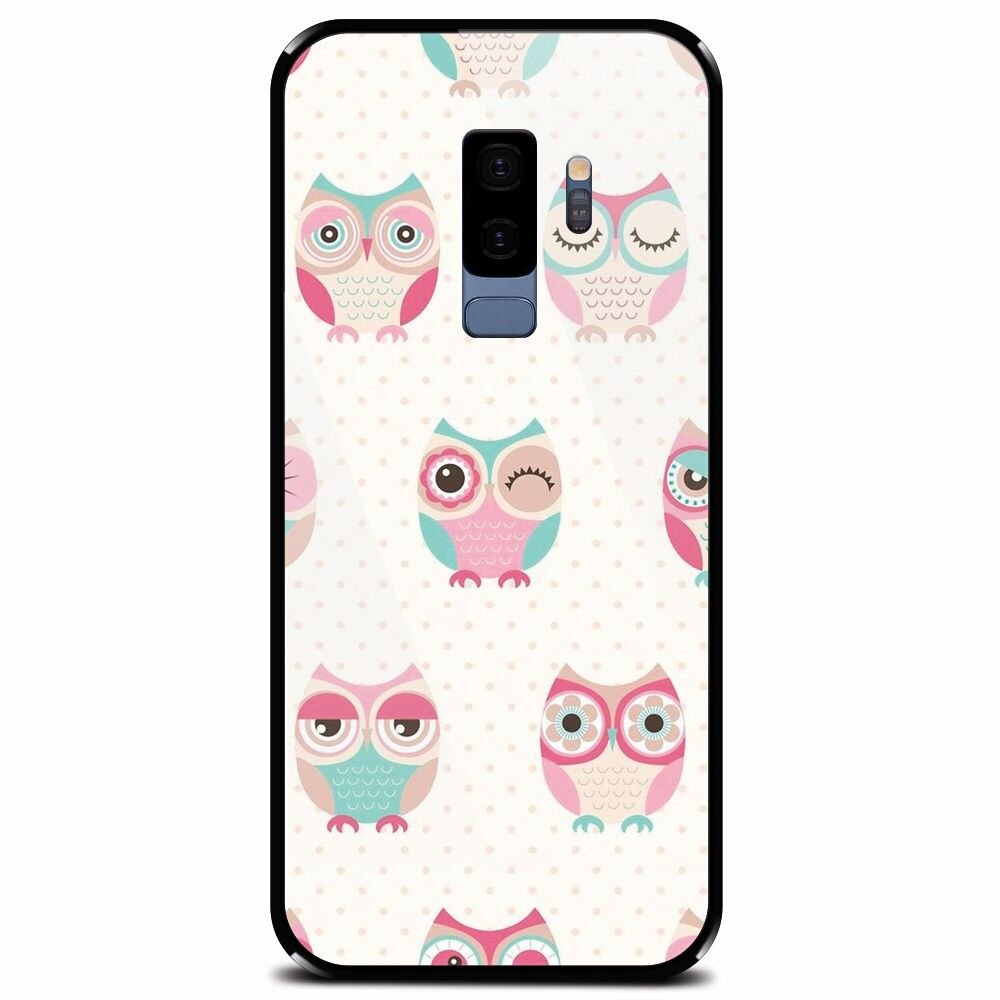 Husa din sticla securizata pentru Samsung Galaxy S9 Plus, Owl Pattern