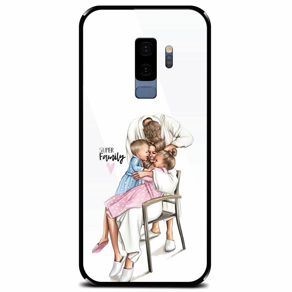 Husa din sticla securizata pentru Samsung Galaxy S9 Plus, Super Family