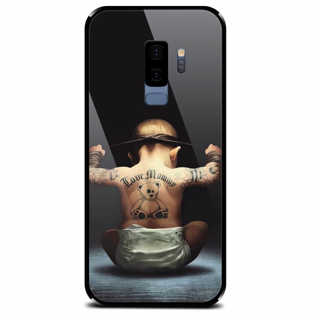 Husa din sticla securizata pentru Samsung Galaxy S9 Plus, Body Builder Cute Baby Tattoo