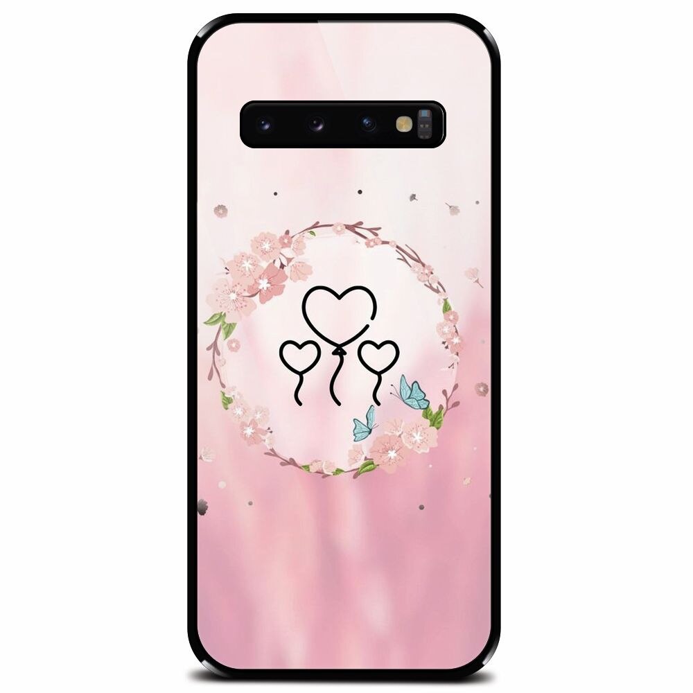 Husa din sticla securizata pentru Samsung Galaxy S10 Plus, Heart Baloons