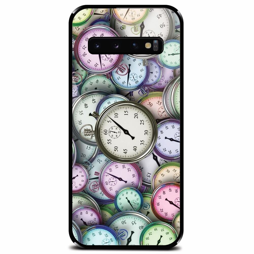 Husa din sticla securizata pentru Samsung Galaxy S10, Clocks