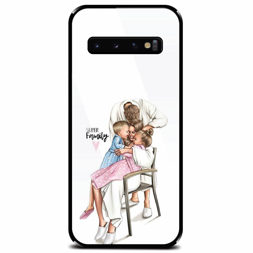 Husa din sticla securizata pentru Samsung Galaxy S10 Plus, Super Family