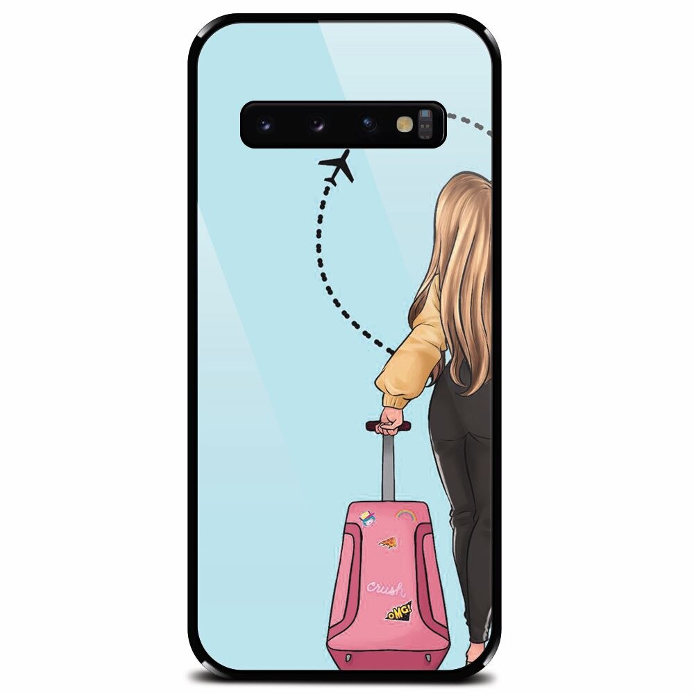 Husa din sticla securizata pentru Samsung Galaxy S10, Travel Girl
