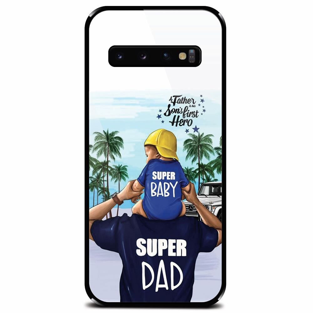 Husa din sticla securizata pentru Samsung Galaxy S10 Plus, Super Dad