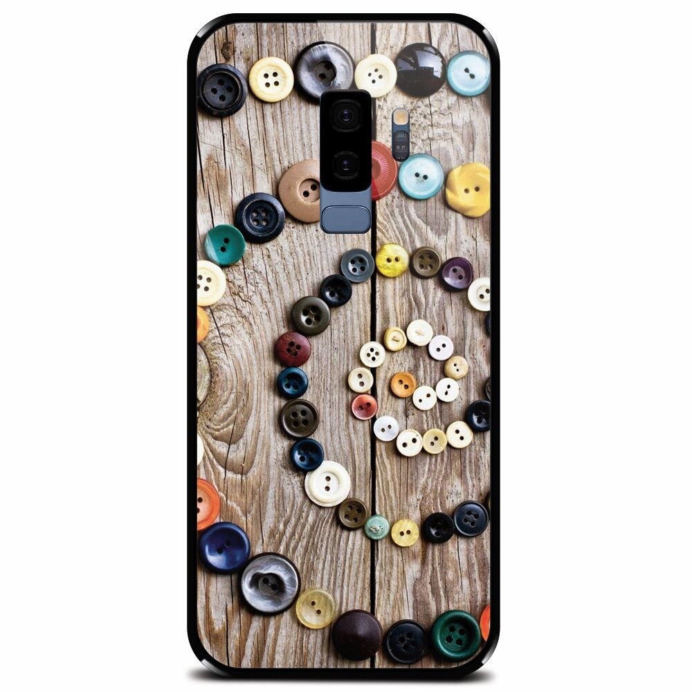 Husa din sticla securizata pentru Samsung Galaxy S9 Plus, Colorful Buttons Spiral Wood Deck