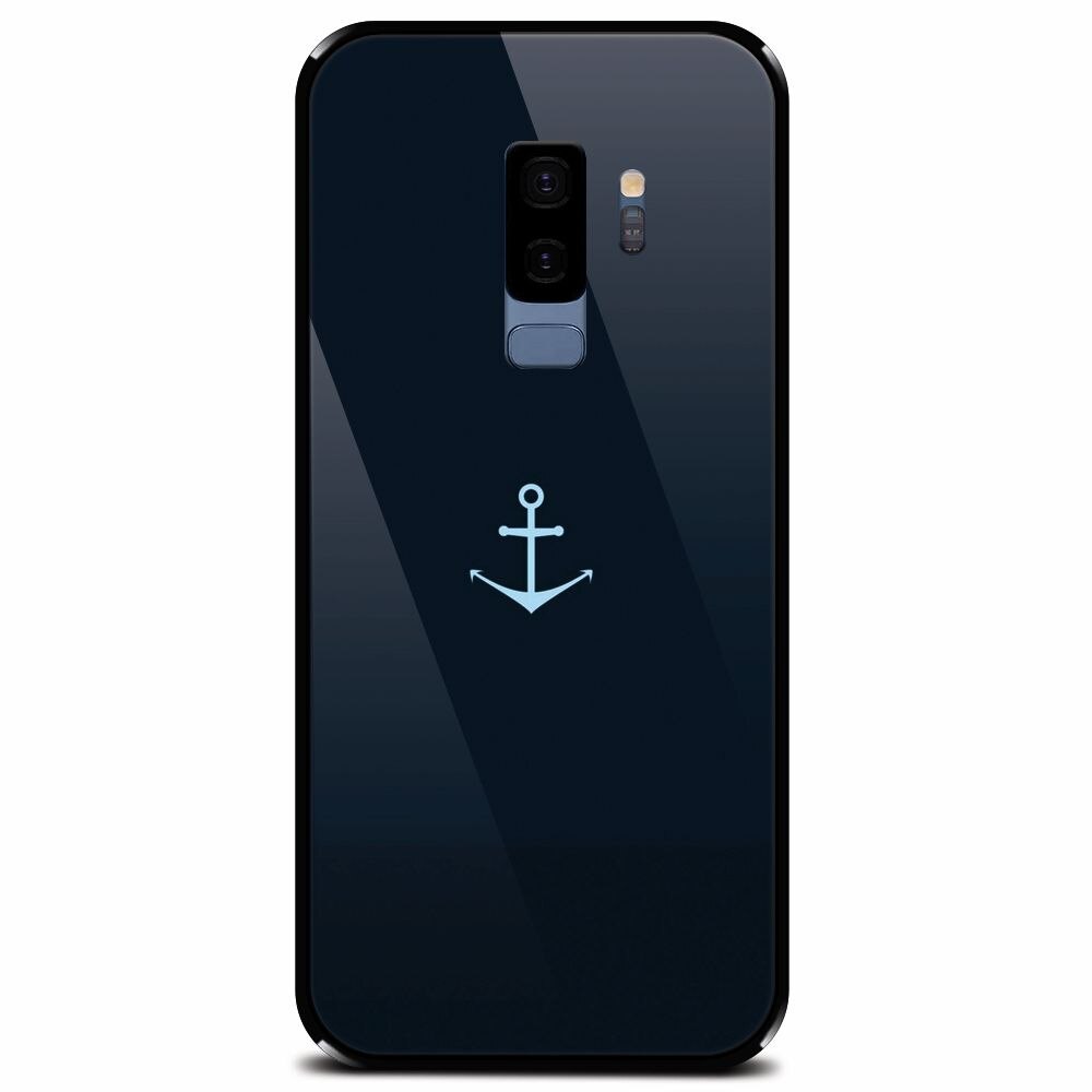 Husa din sticla securizata pentru Samsung Galaxy S9 Plus, Blue Navy Anchor Illustration Flat