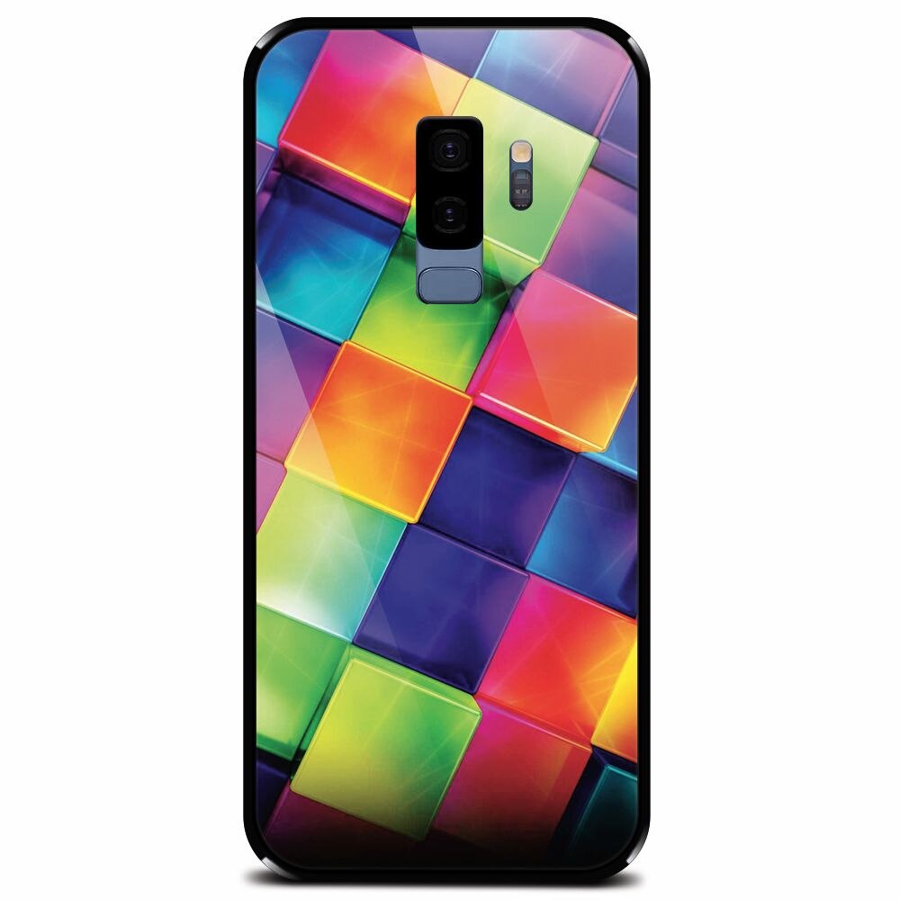 Husa din sticla securizata pentru Samsung Galaxy S9 Plus, 3D Geometric Colorful