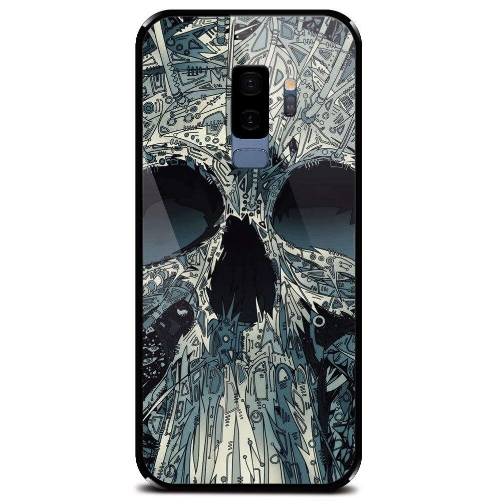 Husa din sticla securizata pentru Samsung Galaxy S9 Plus, Abstract Skull Artwork Illustration