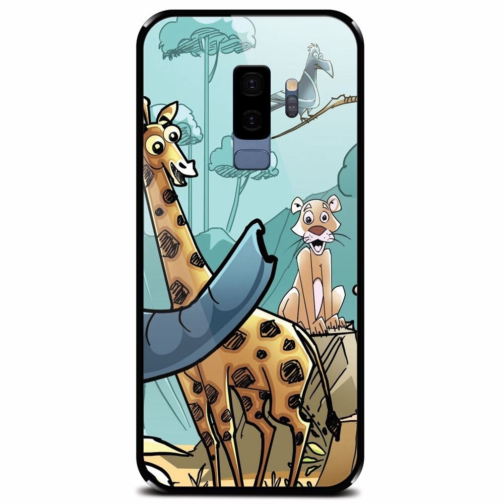 Husa din sticla securizata pentru Samsung Galaxy S9 Plus, Children Drawings Elephants Giraffes Lions