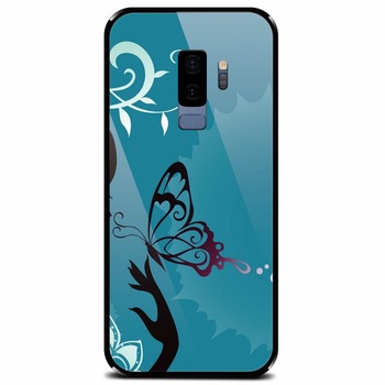 Husa din sticla securizata pentru Samsung Galaxy S9 Plus, Blue Butterfly Husa din sticla securizata pentru Samsung Galaxy S9 Plus, Blue Butterfly