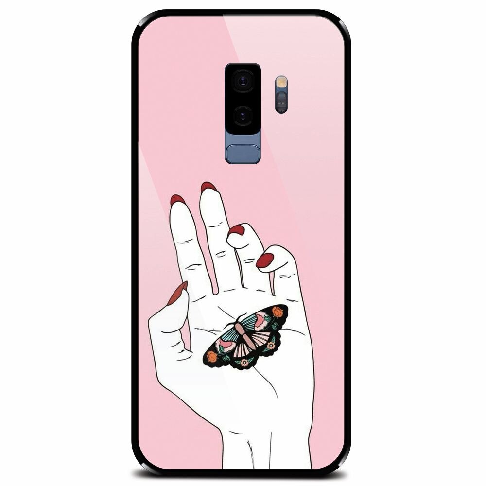 Husa din sticla securizata pentru Samsung Galaxy S9 Plus, Butterfly In Hand