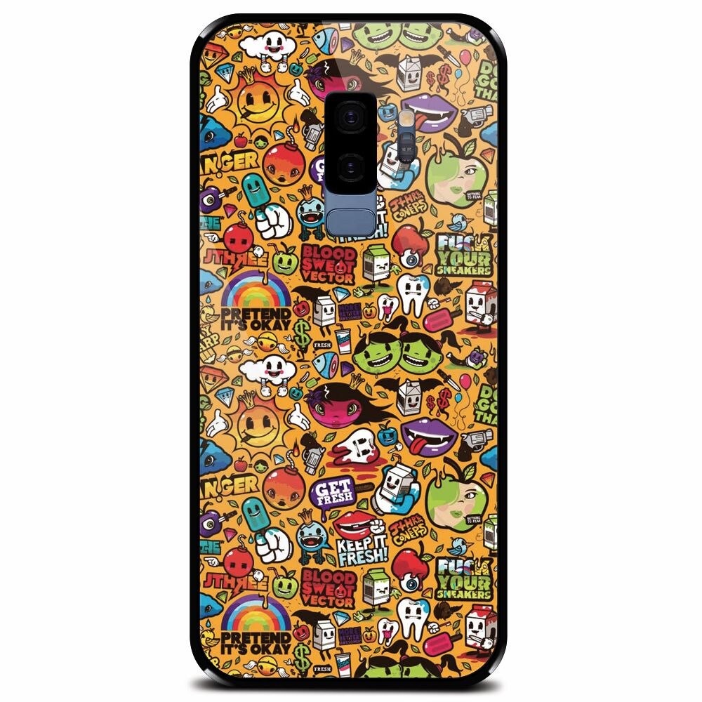 Husa din sticla securizata pentru Samsung Galaxy S9 Plus, Colorful Sticker Illustrations