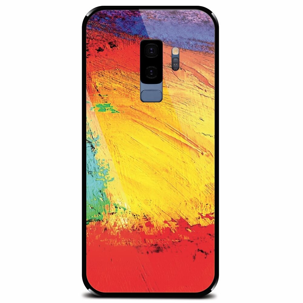 Husa din sticla securizata pentru Samsung Galaxy S9 Plus, Colorful Dry Paint Strokes Texture