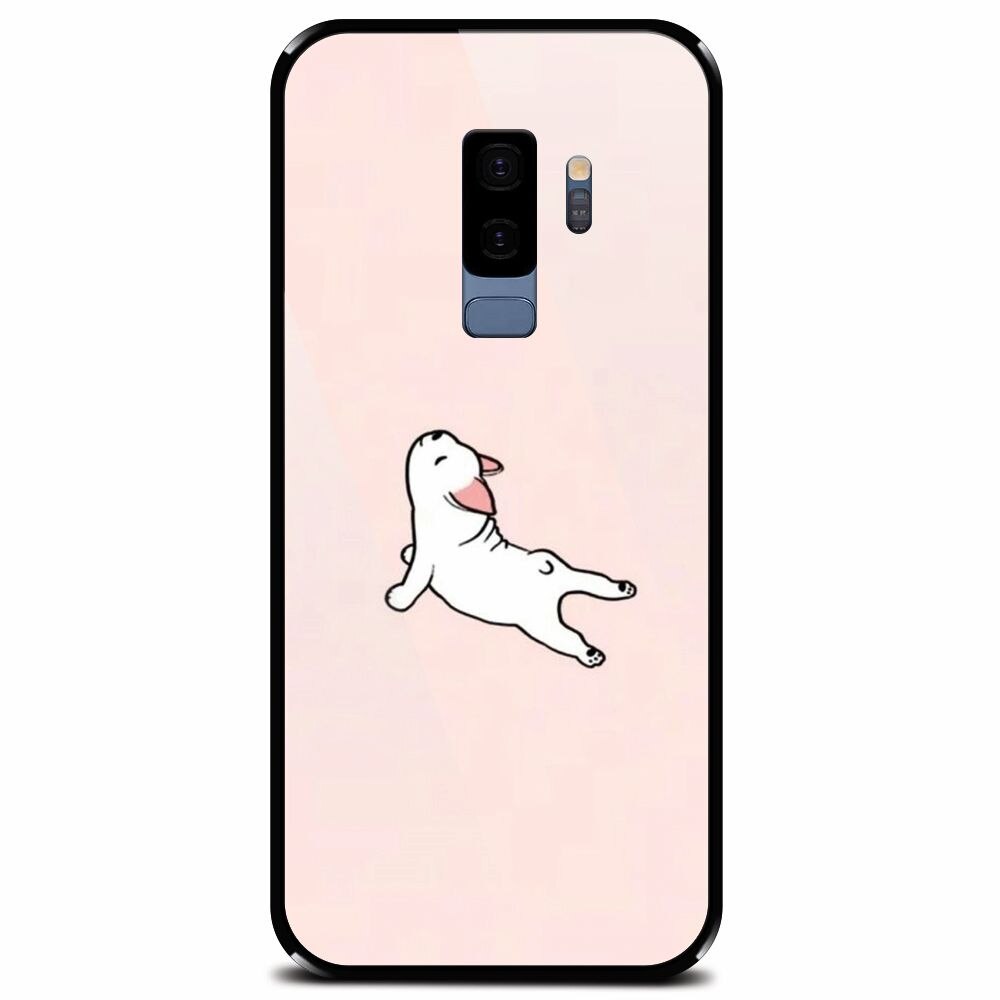 Husa din sticla securizata pentru Samsung Galaxy S9 Plus, Cute Dog Streching