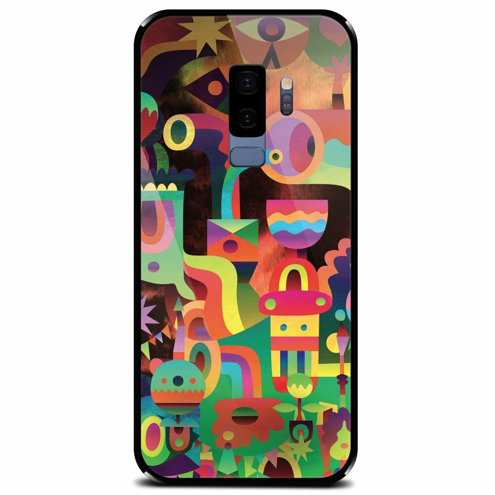 Husa din sticla securizata pentru Samsung Galaxy S9 Plus, Abstract Colorful Shapes
