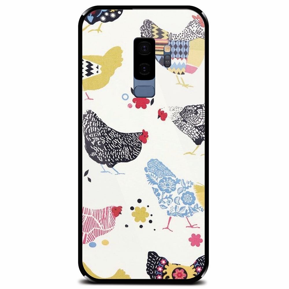 Husa din sticla securizata pentru Samsung Galaxy S9 Plus, Chickens