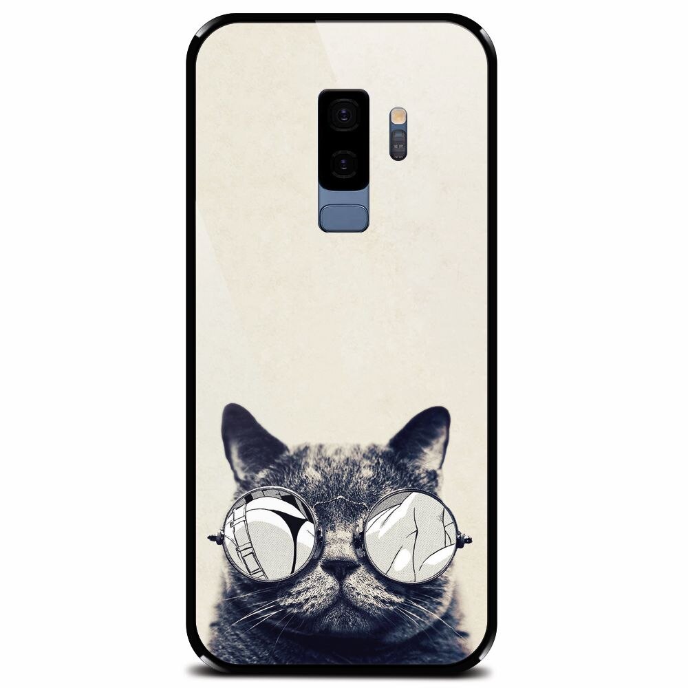 Husa din sticla securizata pentru Samsung Galaxy S9 Plus, Cool Cat Glasses