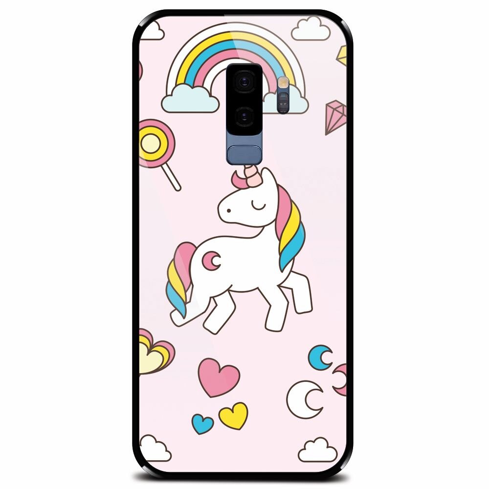 Husa din sticla securizata pentru Samsung Galaxy S9 Plus, Cute Unicorn