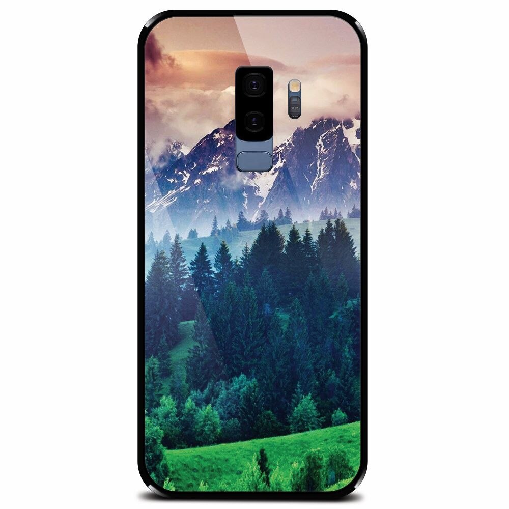 Husa din sticla securizata pentru Samsung Galaxy S9 Plus, Forest Hills Snowy Mountains And Sunset Clouds