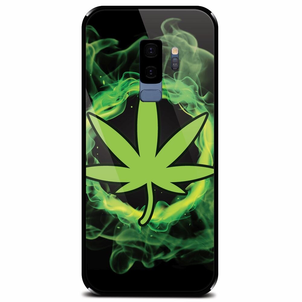 Husa din sticla securizata pentru Samsung Galaxy S9 Plus, GreenFlames