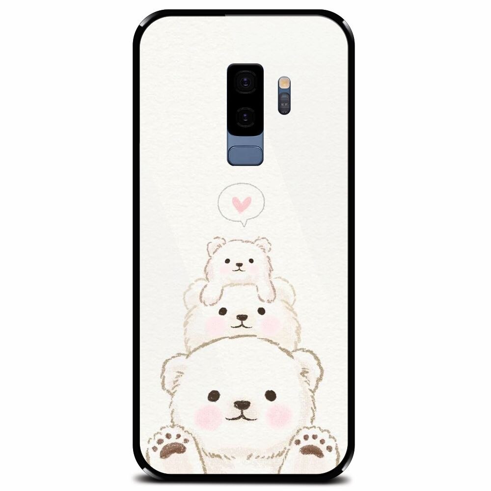 Husa din sticla securizata pentru Samsung Galaxy S9 Plus, Family Bear