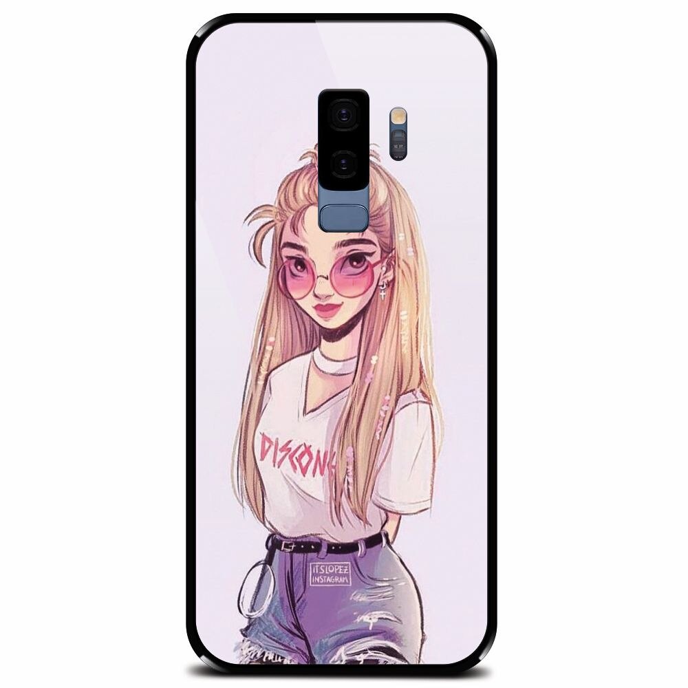 Husa din sticla securizata pentru Samsung Galaxy S9 Plus, Girl Look