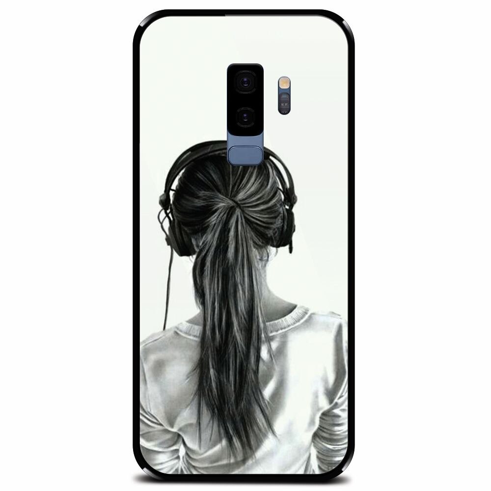 Husa din sticla securizata pentru Samsung Galaxy S9 Plus, Girl With Headphone