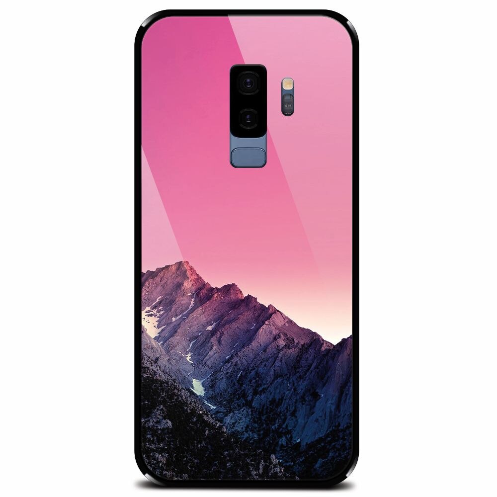 Husa din sticla securizata pentru Samsung Galaxy S9 Plus, Mountain Peak Pink Gradient Effect