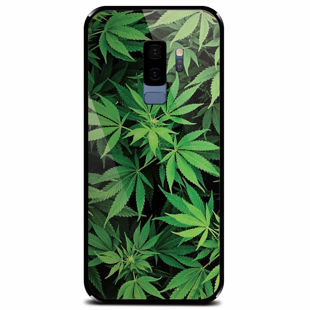 Husa din sticla securizata pentru Samsung Galaxy S9 Plus, Green Leaf Pattern
