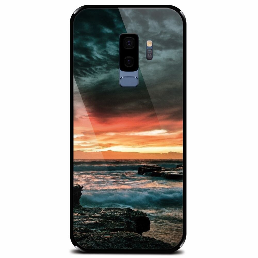 Husa din sticla securizata pentru Samsung Galaxy S9 Plus, Dramatic Rocky Beach Shore Sunset