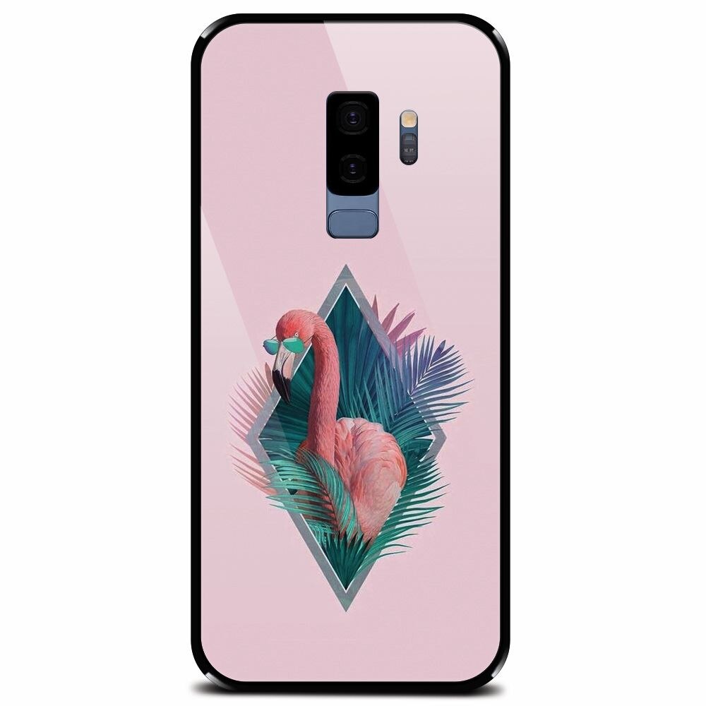Husa din sticla securizata pentru Samsung Galaxy S9 Plus, Flamingo With Sunglass