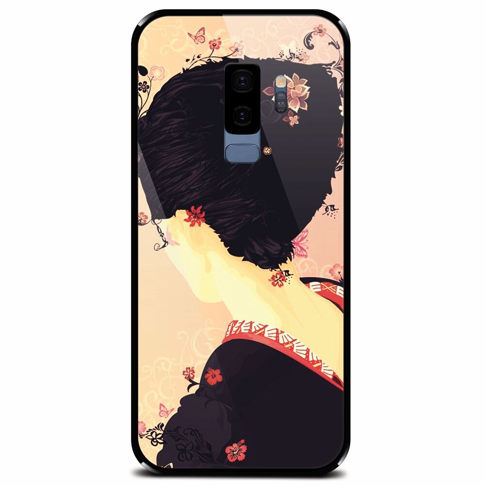 Husa din sticla securizata pentru Samsung Galaxy S9 Plus, Japanese Geisha Illustration Cherry Blossom
