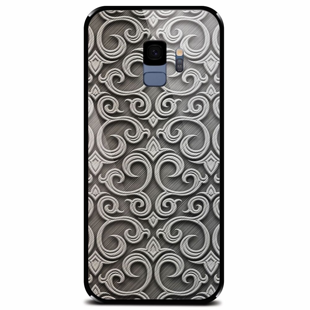Husa din sticla securizata pentru Samsung Galaxy S9, Baroque Silver Pattern