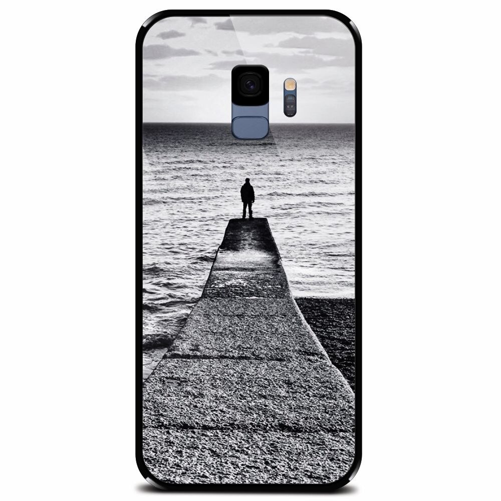 Husa din sticla securizata pentru Samsung Galaxy S9, Abstract Dock Man Grey