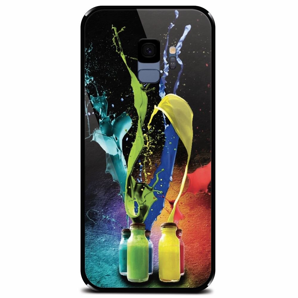 Husa din sticla securizata pentru Samsung Galaxy S9, Abstract Color Bottles Splash