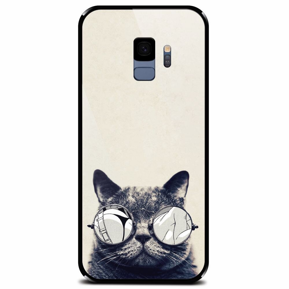 Husa din sticla securizata pentru Samsung Galaxy S9, Cool Cat Glasses