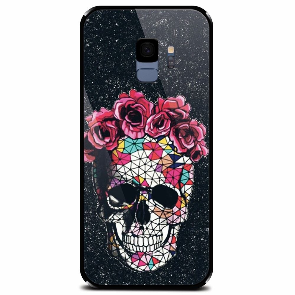 Husa din sticla securizata pentru Samsung Galaxy S9, Colorful Skull Roses Space