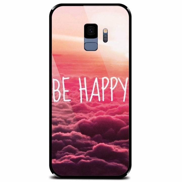 Husa din sticla securizata pentru Samsung Galaxy S9, Be Happy Puffy Clouds