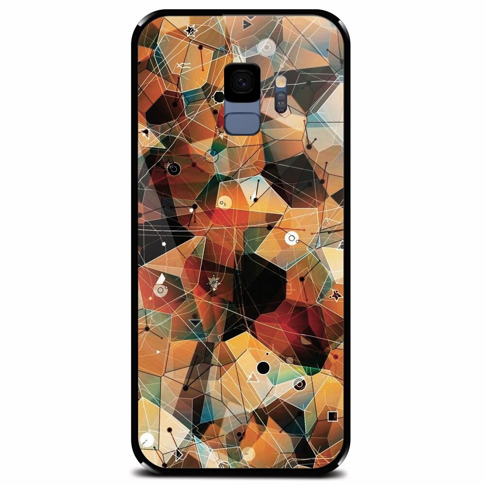 Husa din sticla securizata pentru Samsung Galaxy S9, Abstract Triangles Connected Lines