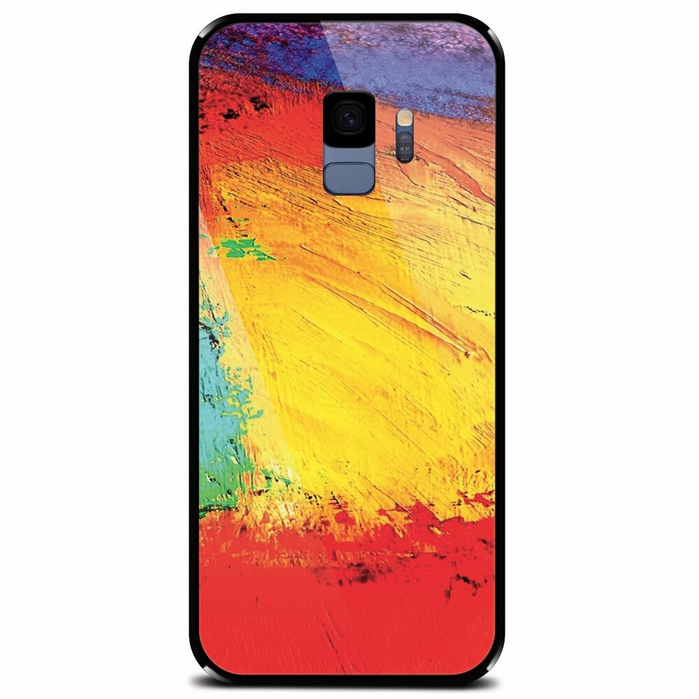 Husa din sticla securizata pentru Samsung Galaxy S9, Colorful Dry Paint Strokes Texture