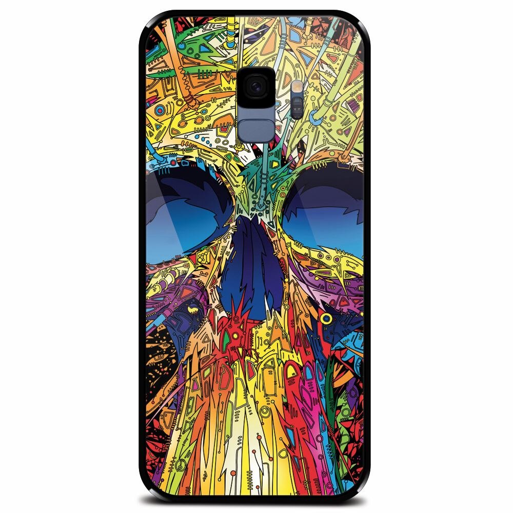 Husa din sticla securizata pentru Samsung Galaxy S9, Abstract Multicolored Skull