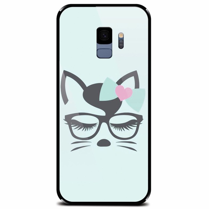 Edzett üvegtok Samsung Galaxy S9, Angel Cat telefonhoz