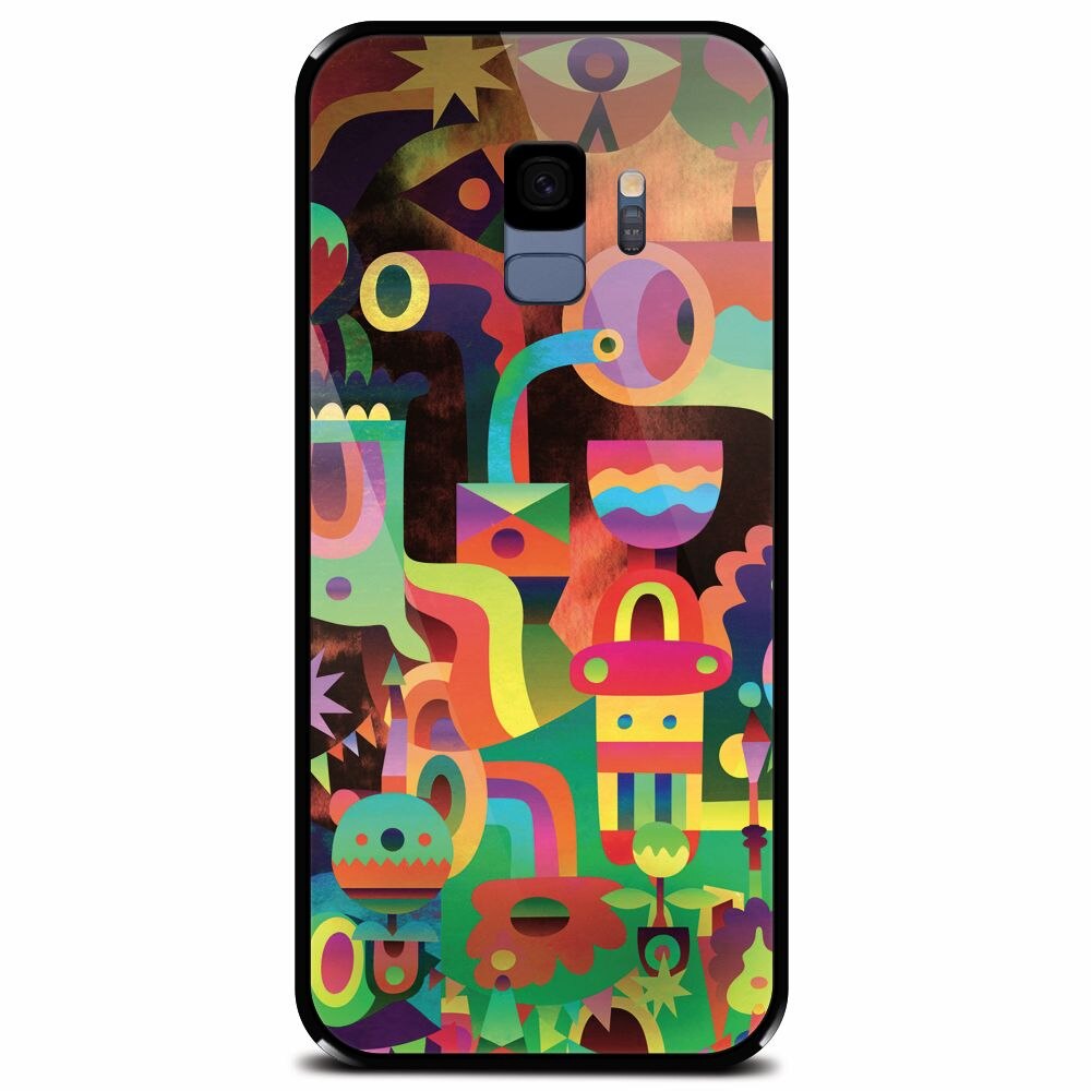Husa din sticla securizata pentru Samsung Galaxy S9, Abstract Colorful Shapes