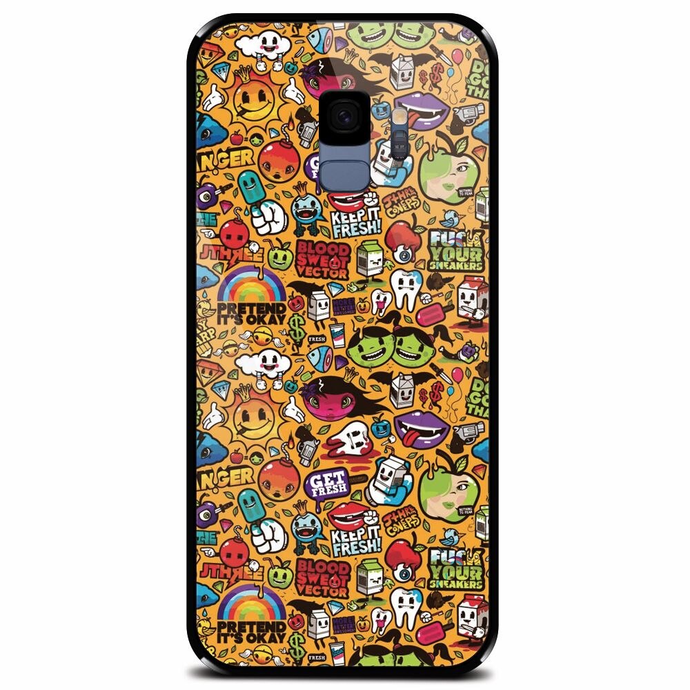 Husa din sticla securizata pentru Samsung Galaxy S9, Colorful Sticker Illustrations