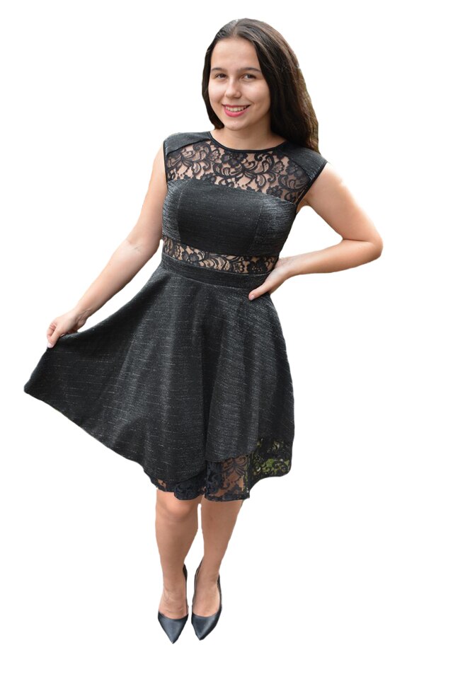 Rochie eleganta Lotte cu dantela si sclipici,D&J Exclussive, Negru