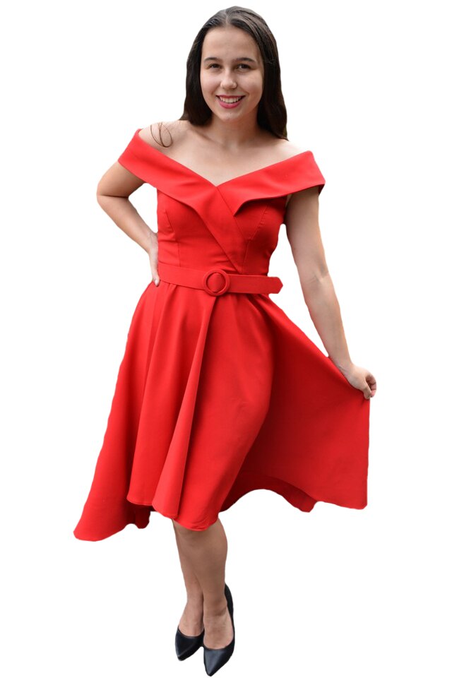 Rochie eleganta Fiene cu decolteu in V,D&J Exclussive, Rosu