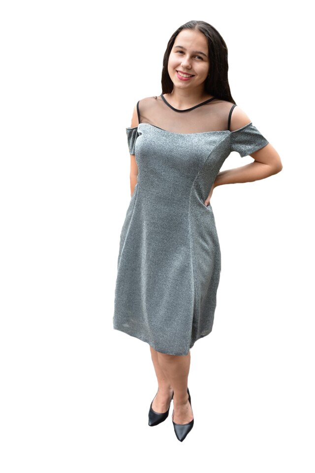 Rochie rafinata Jaylinn cu sclipici,D&J Exclussive, Argintiu